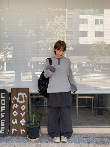 Usun Color Matching Stripe Layered Long Sleeve Tee